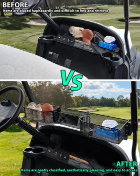 Pokiauto front dash storage basket with three compartments for organized storage.