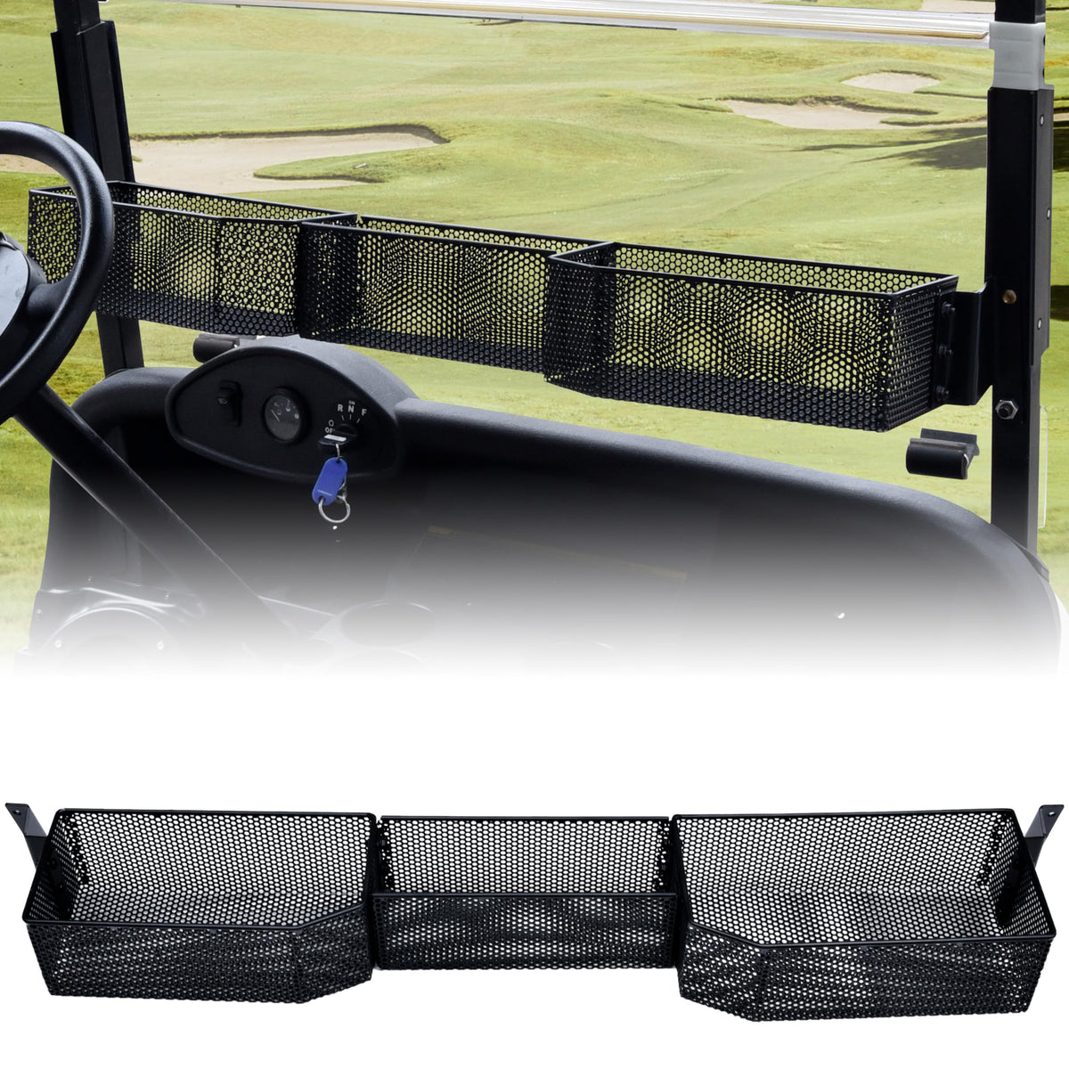 POKIAUTO inner front storage basket for EZ-GO RXV 2008+ keeps keys organized on the dash.