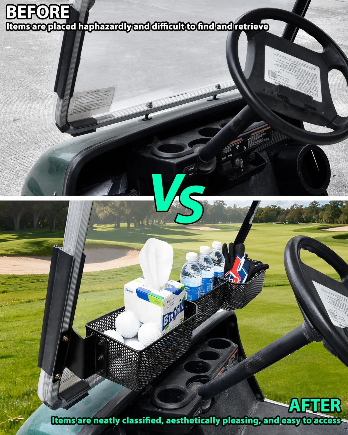 POKIAUTO basket with three compartments organizes keys, water, and golf balls