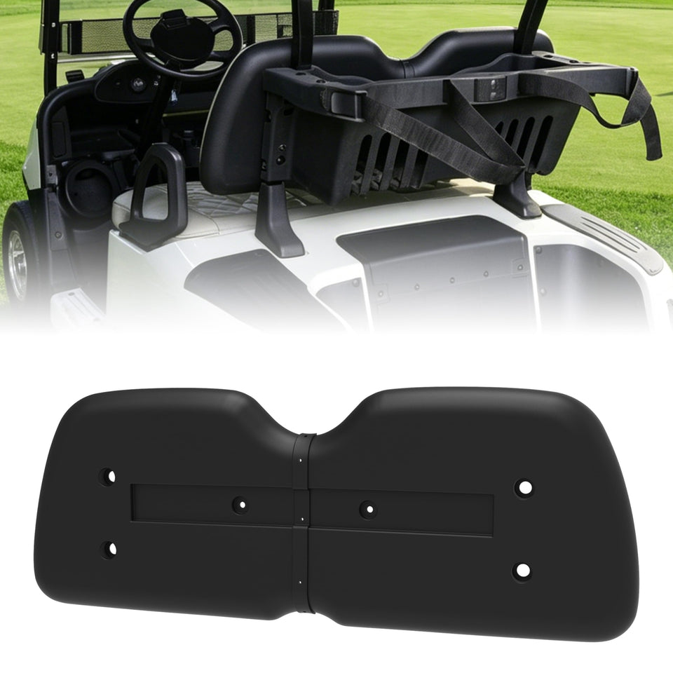 POKIAUTO seat back cap front view; sleek black finish protecting EZGO RXV backrest