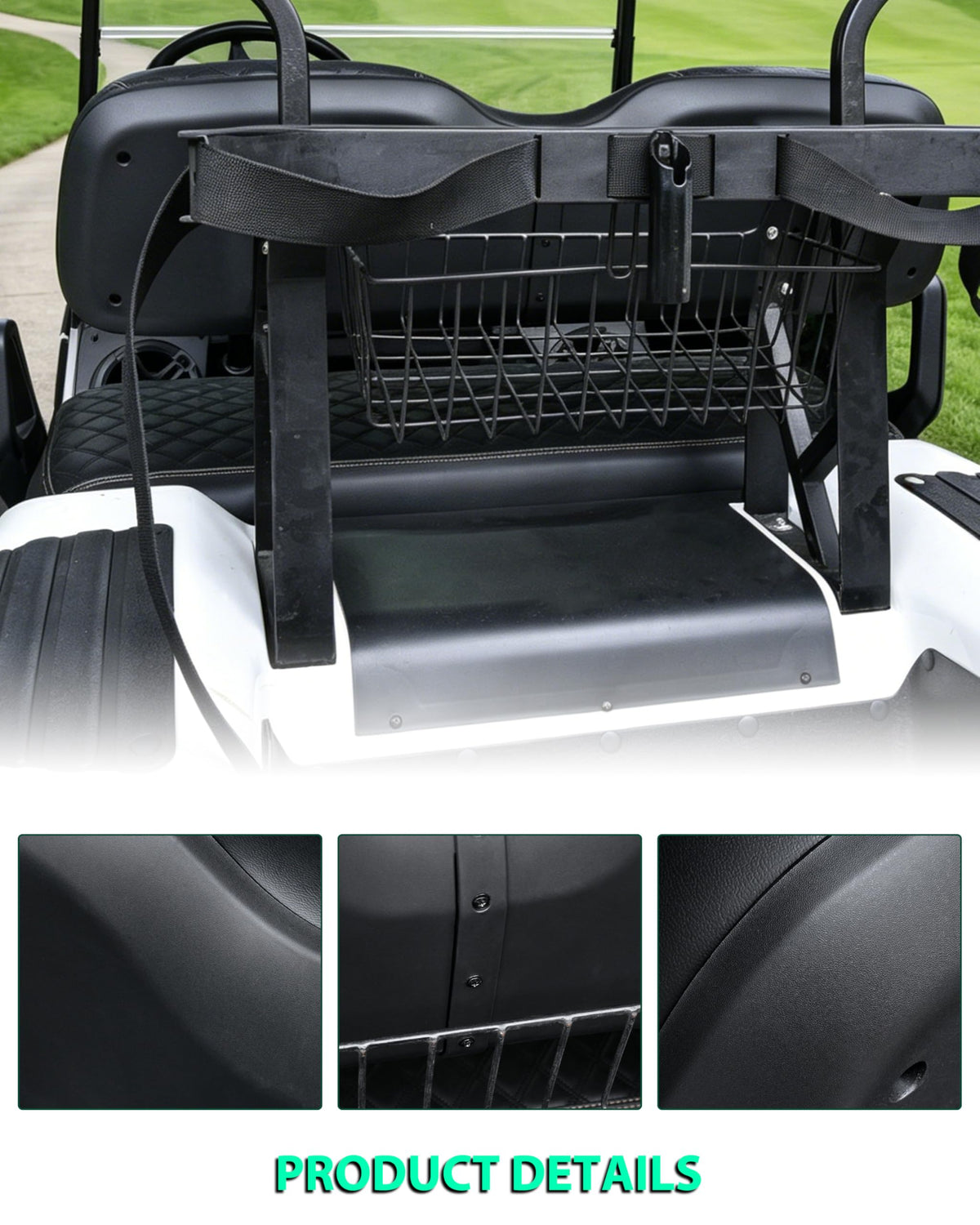 POKIAUTO black finish adds sleek, minimalist look to golf cart interior.
