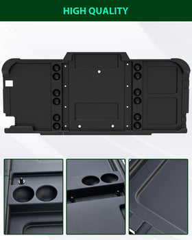 Easy tool-free installation of POKIAUTO under-seat tray in EZGO RXV Valor.