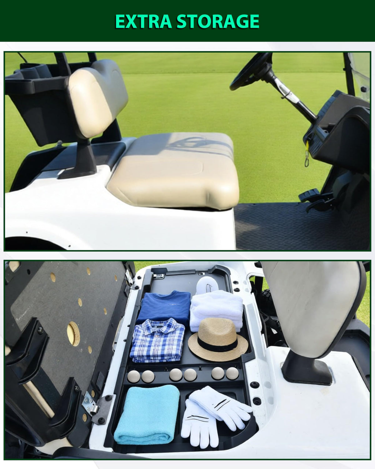 Removable POKIAUTO tray under the seat for cleaning or battery access.
