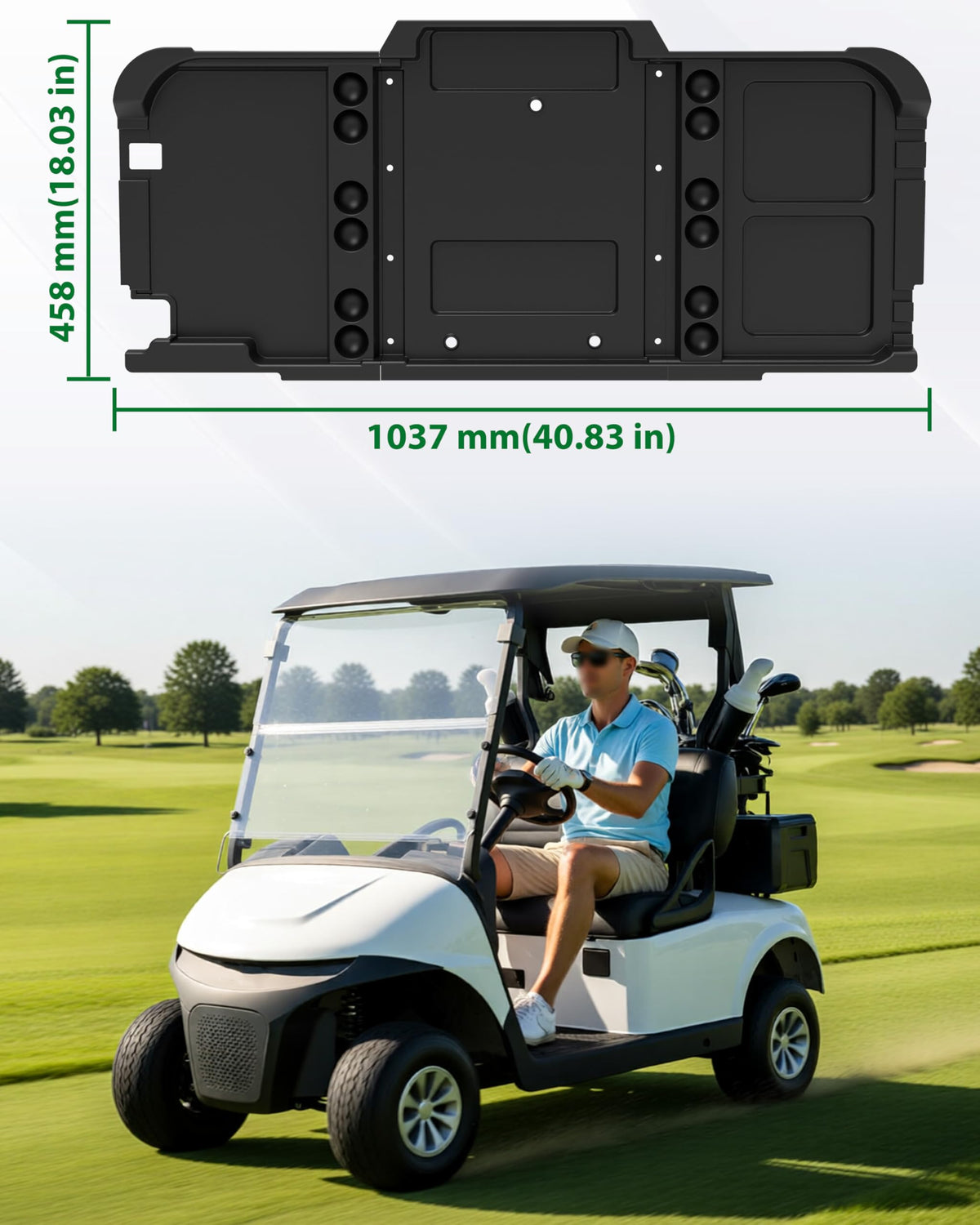 Black finish POKIAUTO under-seat organizer panel for EZGO RXV Valor.