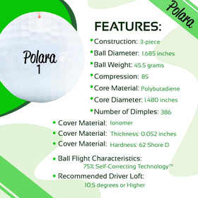 Polara golf balls on green demonstrating controlled spin and stopping power