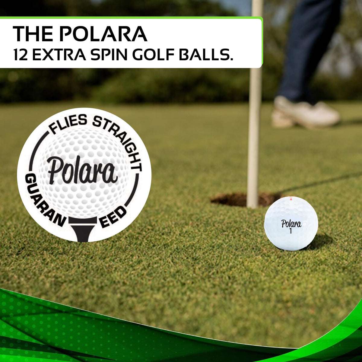 Polara self-correcting balls dimple pattern closeup highlighting greenside spin