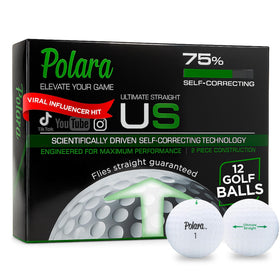 Polara self-correcting golf balls, front view, reducing hooks for straighter shots.