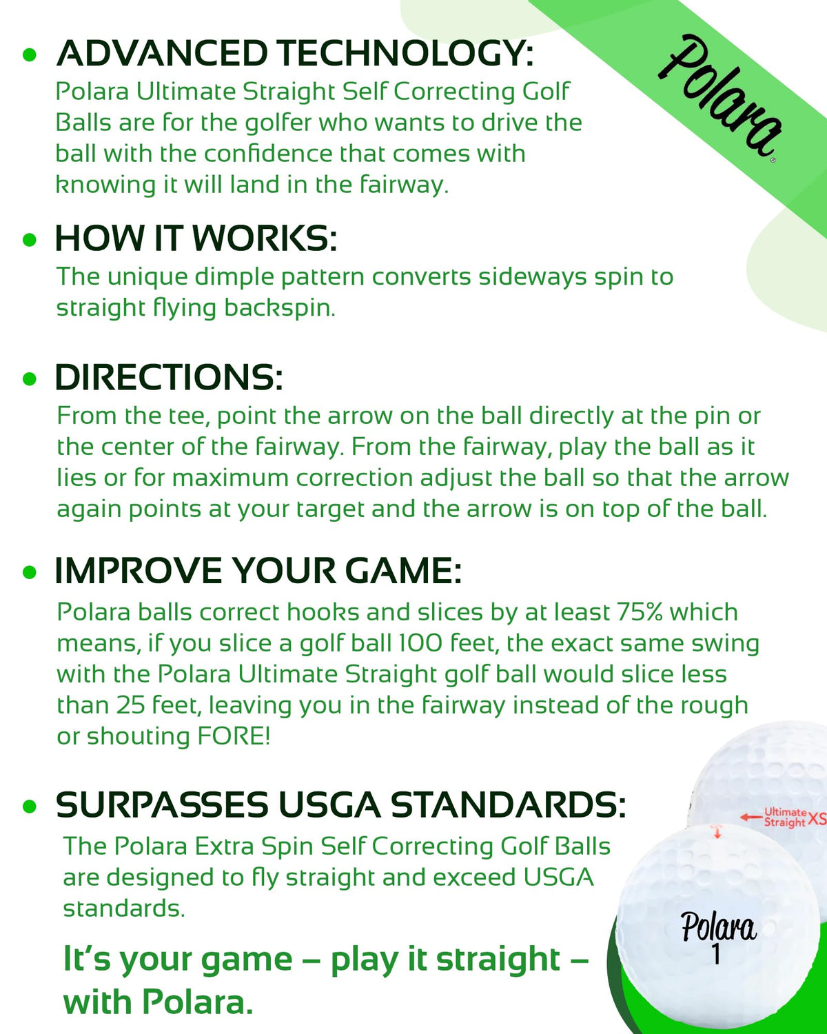 Polara self-correcting balls in flight for straighter trajectory