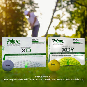 Polara yellow balls on the tee during practice for easy visibility.