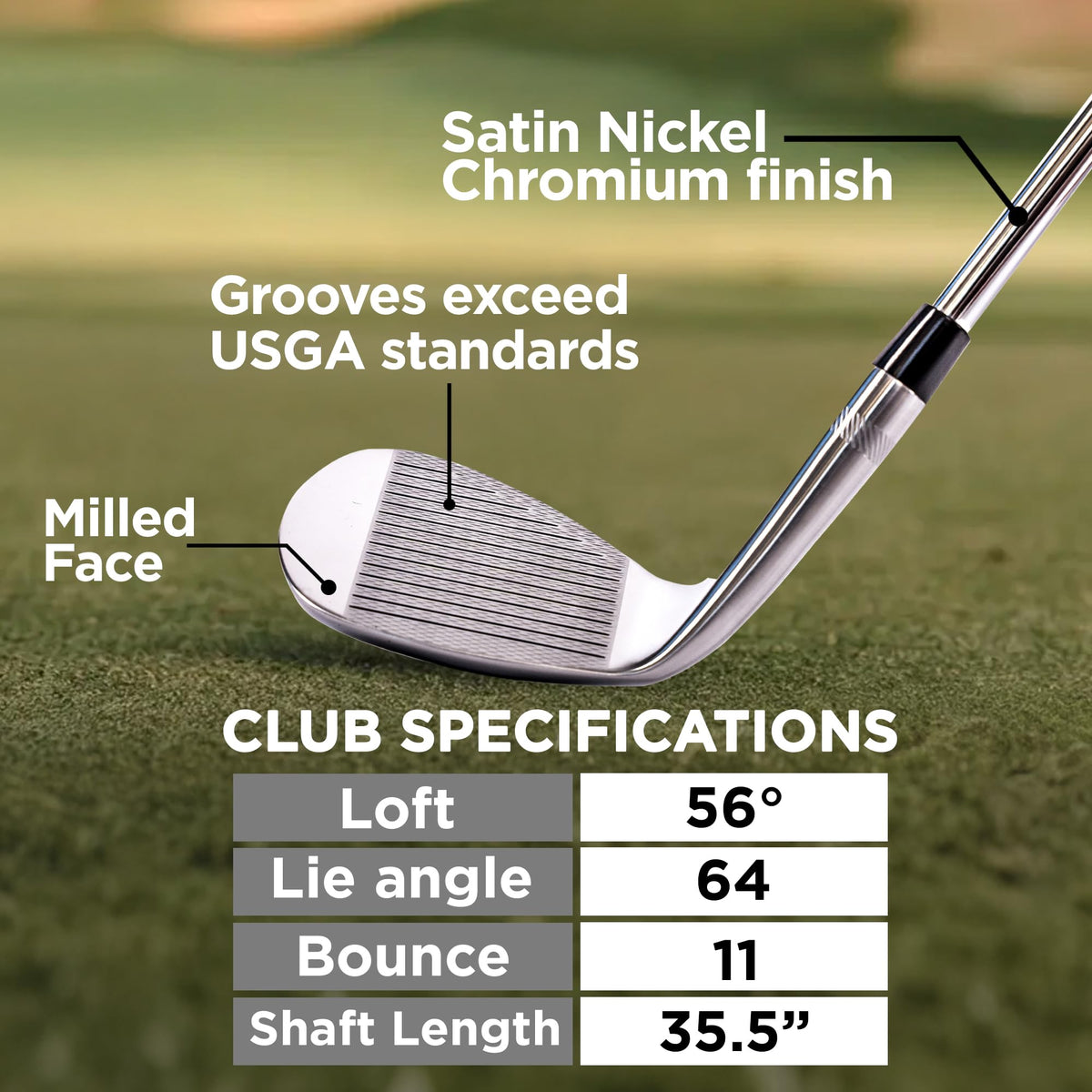 Polara Ultimate Spin Wedge highlights 56-degree loft for tight lies.