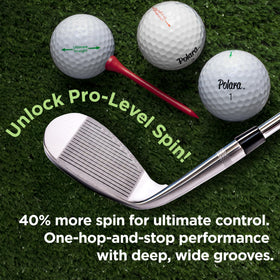 Polara Ultimate Spin Wedge showcases deep groove pattern for reliable spin.