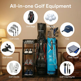 Ponsonbay golf bag storage natural wood frame adds a clean, durable look