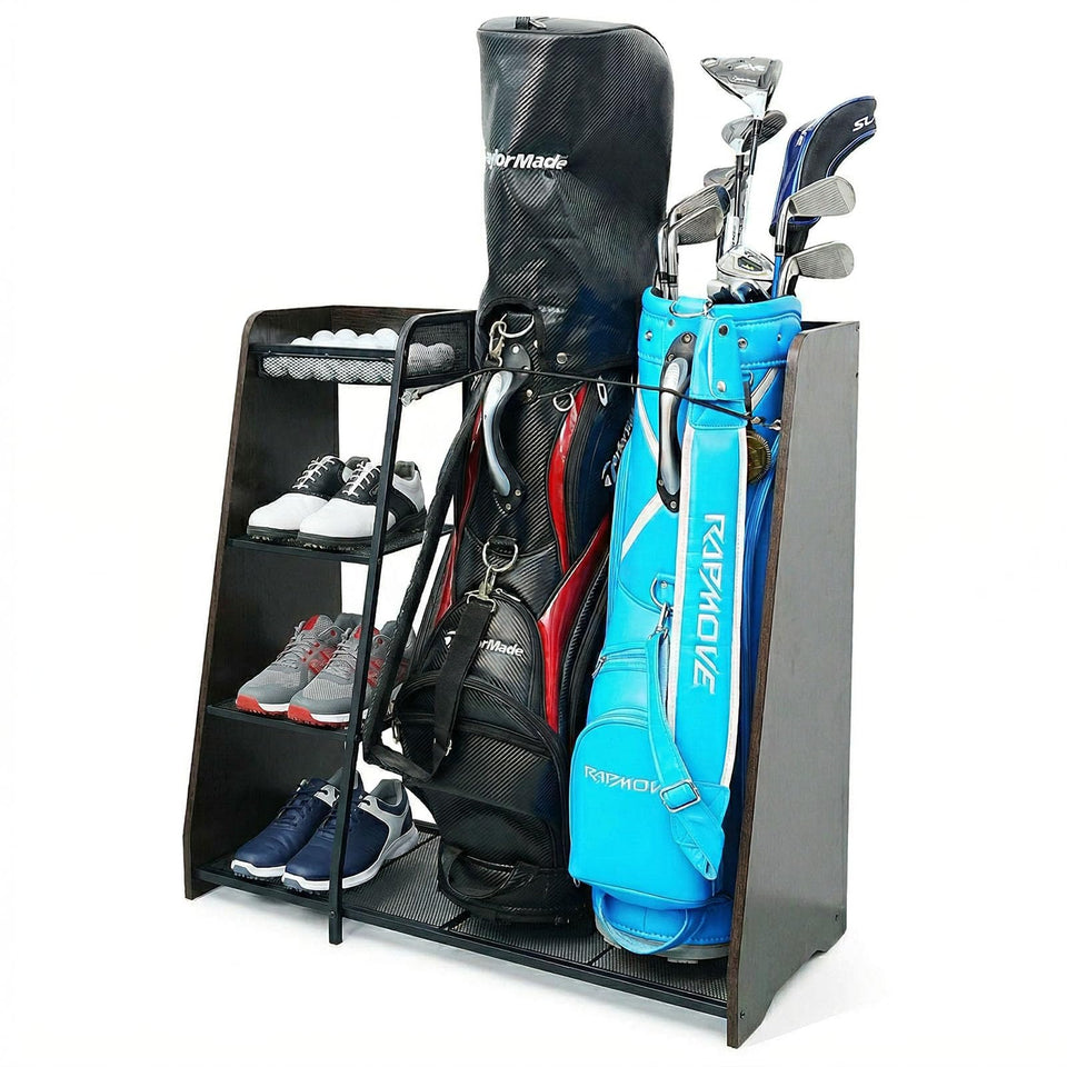 Ponsonbay golf bag storage holds two bags for quick access in the garage