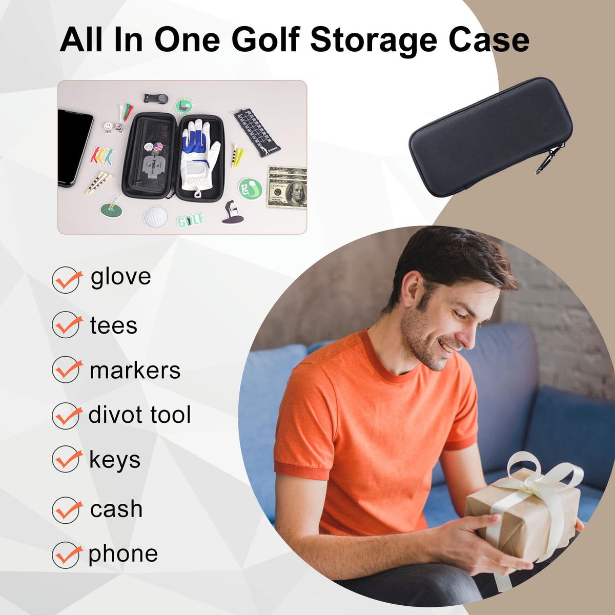Ponsonbay glove holder case open inside with slots for tees, markers, and tools