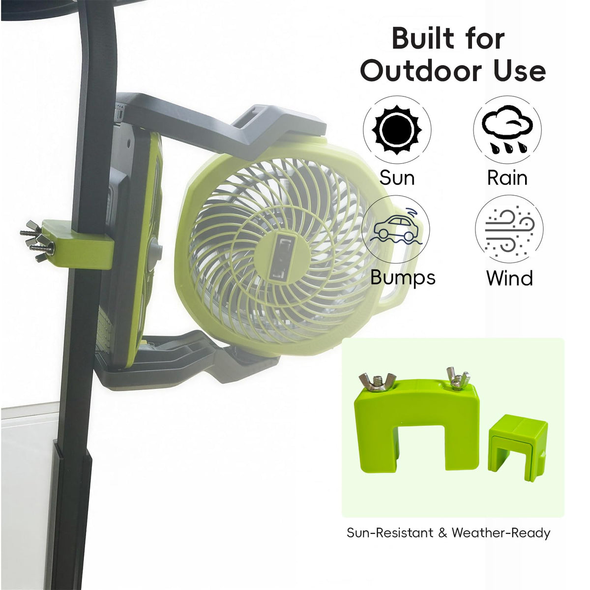 PoolTechX dual-fan setup cools two riders on hot rounds.
