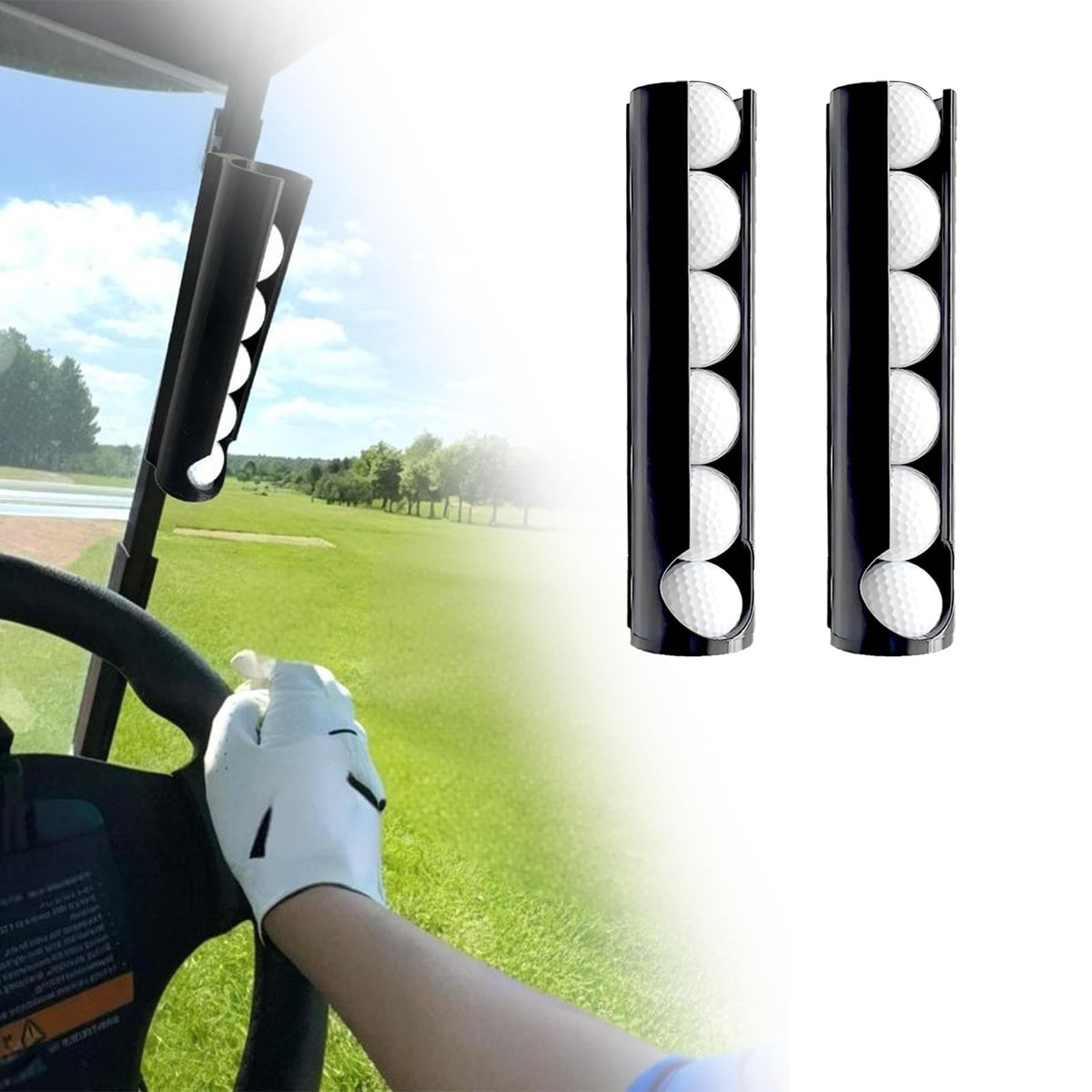 PoolTechX magnetic golf ball holder on the front strut keeps balls secure on rough terrain.