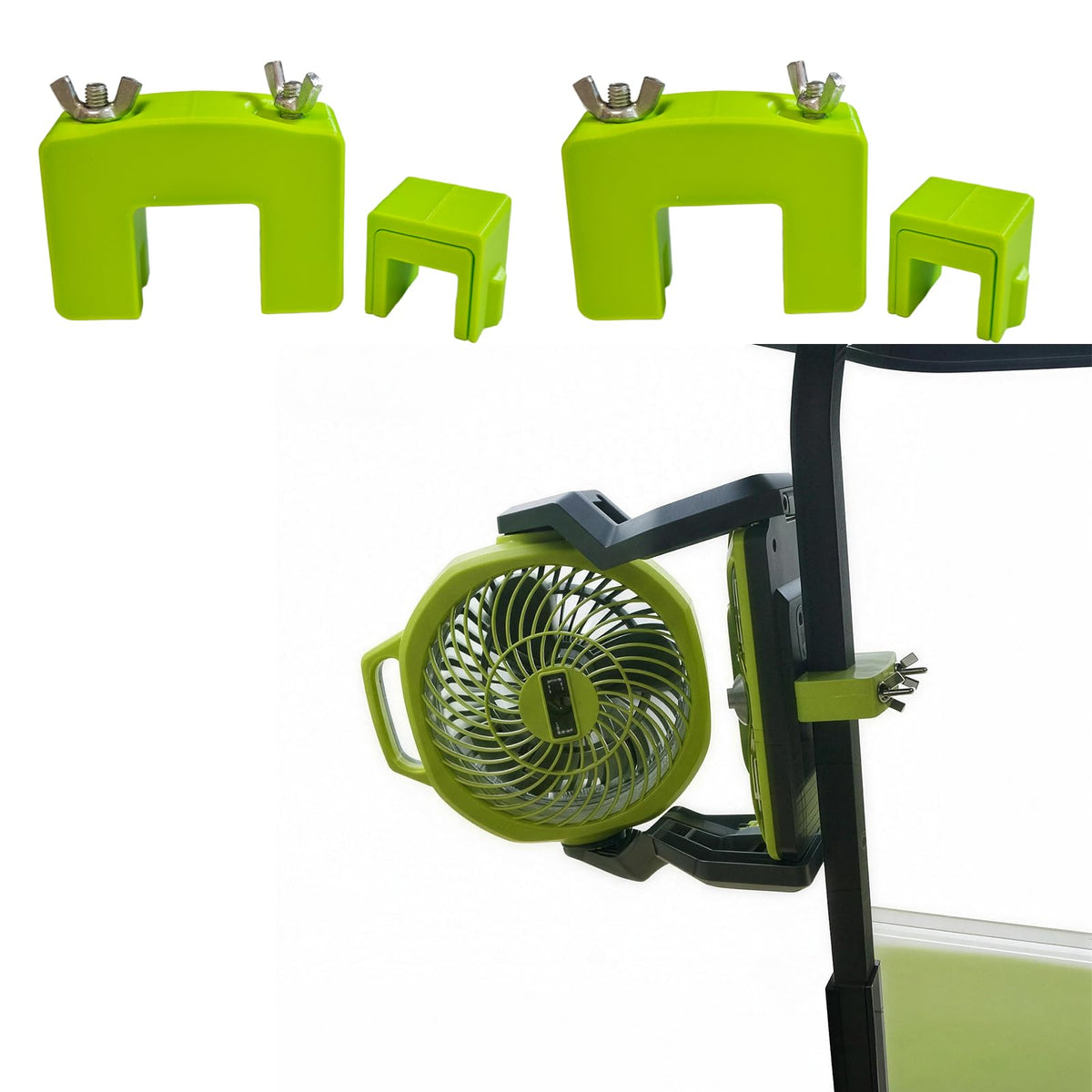 PoolTechX Ryobi PCL811 golf cart fan mount keeps airflow steady on the course.