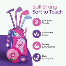 Pooravi Toddler Golf Set eight balls with larger size for safe play.
