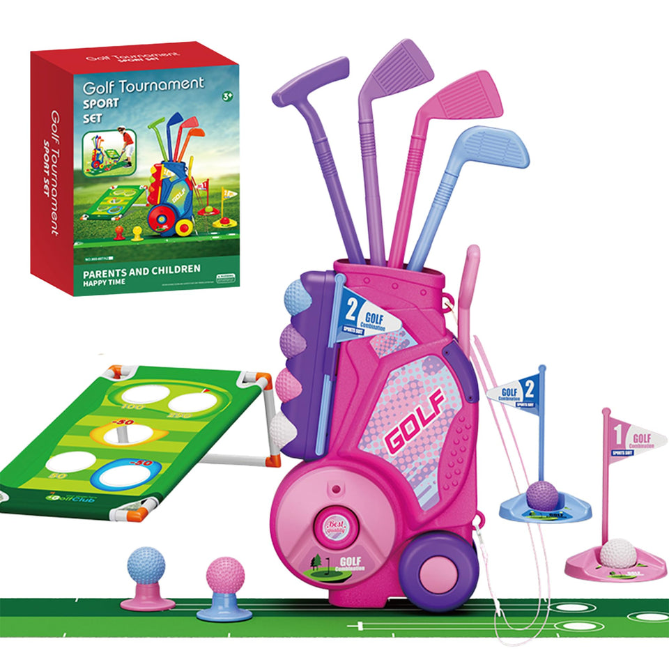 Pooravi Toddler Golf Set cart for easy pull-along and organized play.