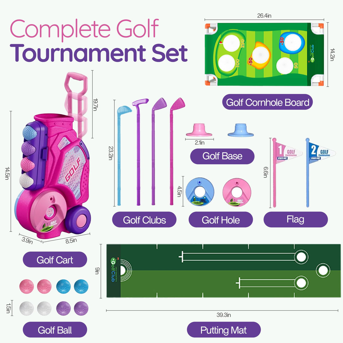 Pooravi Toddler Golf Set putting mat enhances aiming practice.