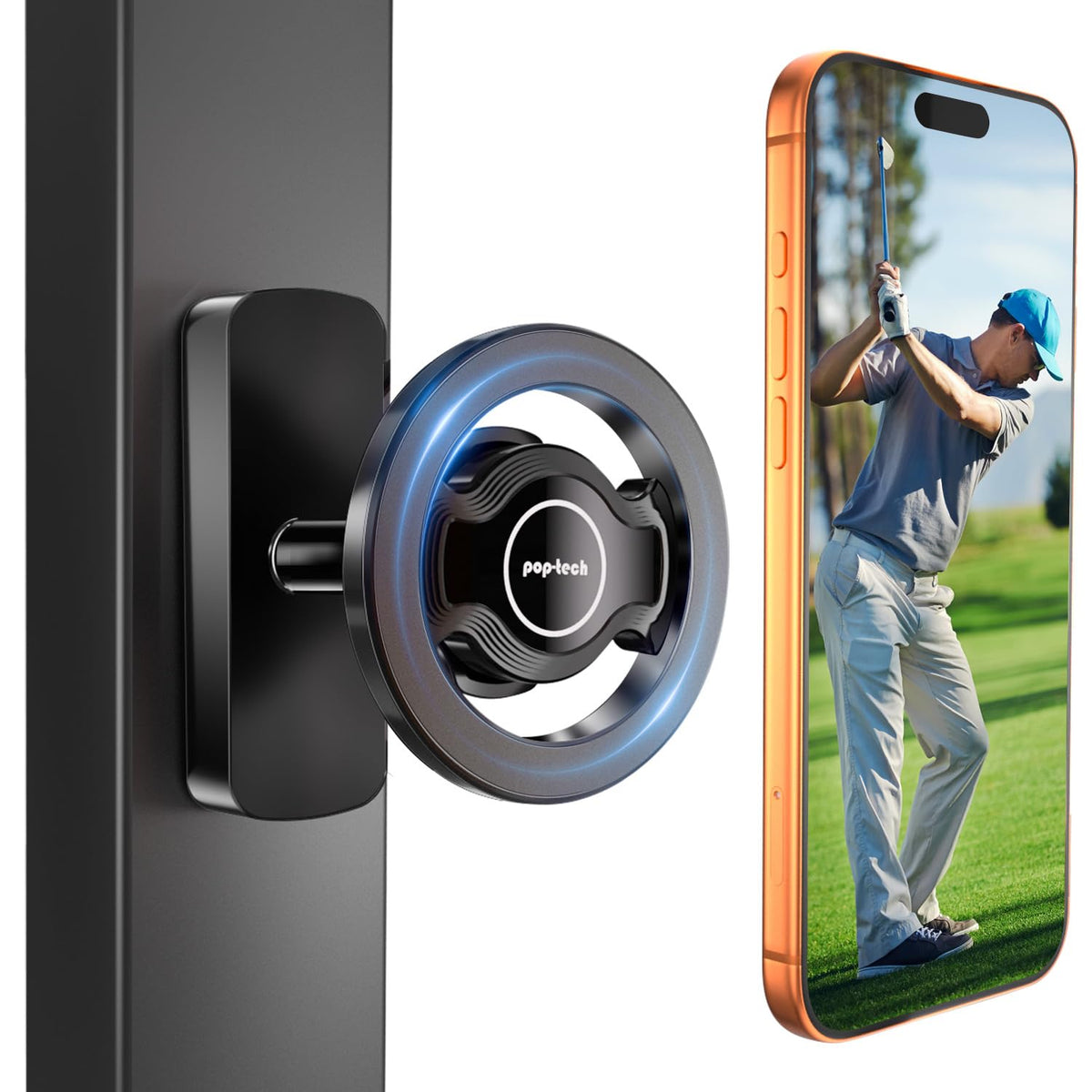 pop-tech magnetic golf cart holder base keeps your phone secure on rough terrain