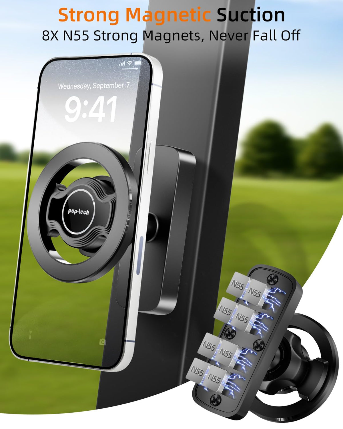 pop-tech golf cart holder strong magnets ensure secure phone grip during bumps