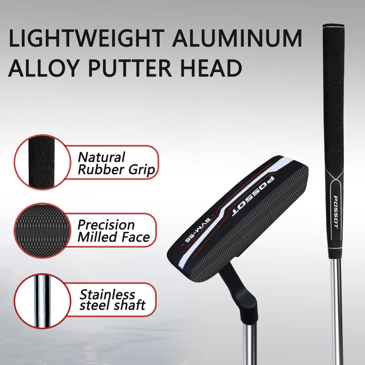 POSSOT golf putter high MOI weighting supports a controlled setup and smooth pace.