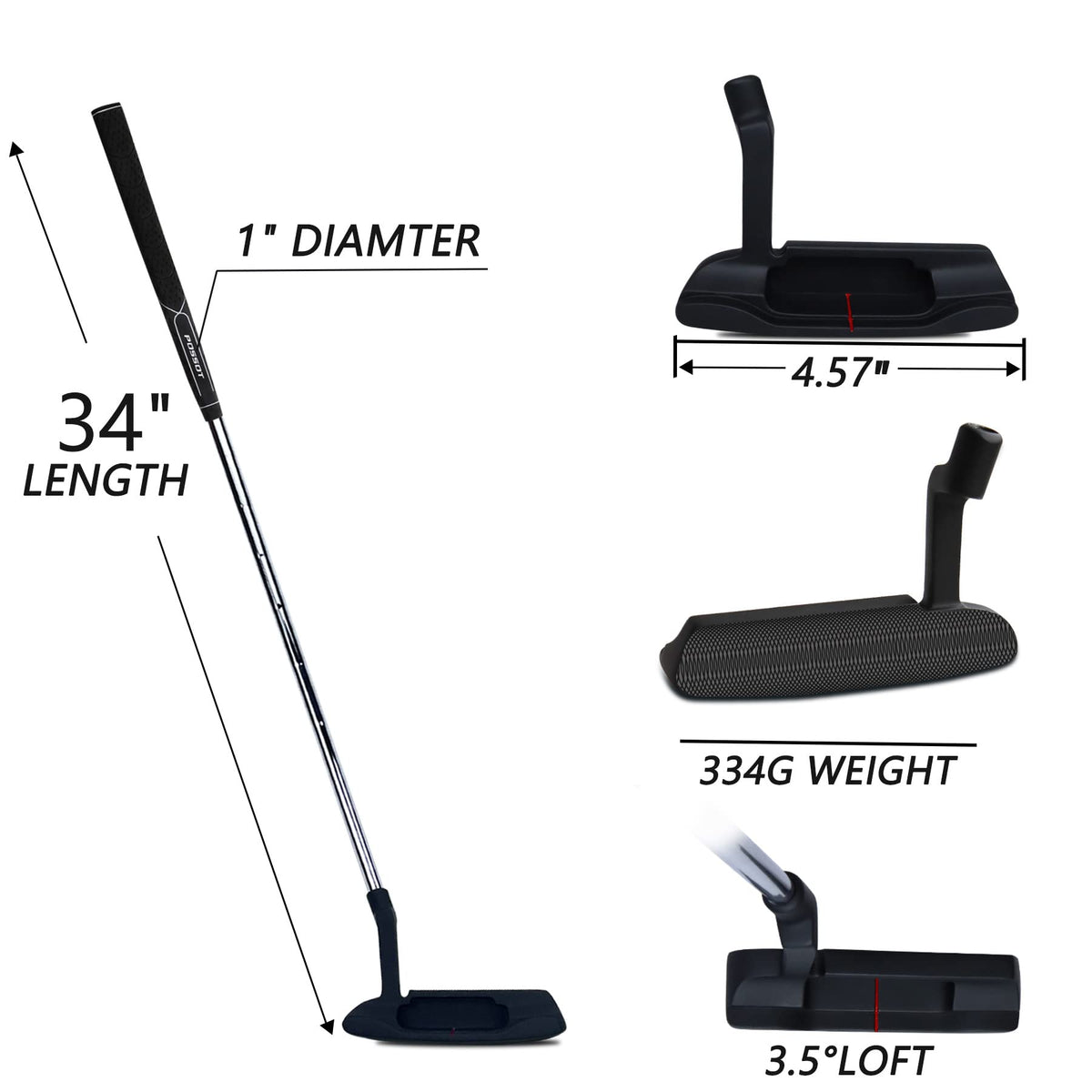POSSOT golf putter stable stroke thanks to high MOI perimeter weighting.
