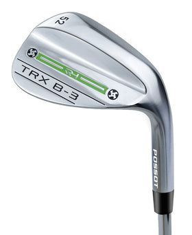 POSSOT 60-degree lob wedge close-up highlights spin-friendly grooves for precise short shots.