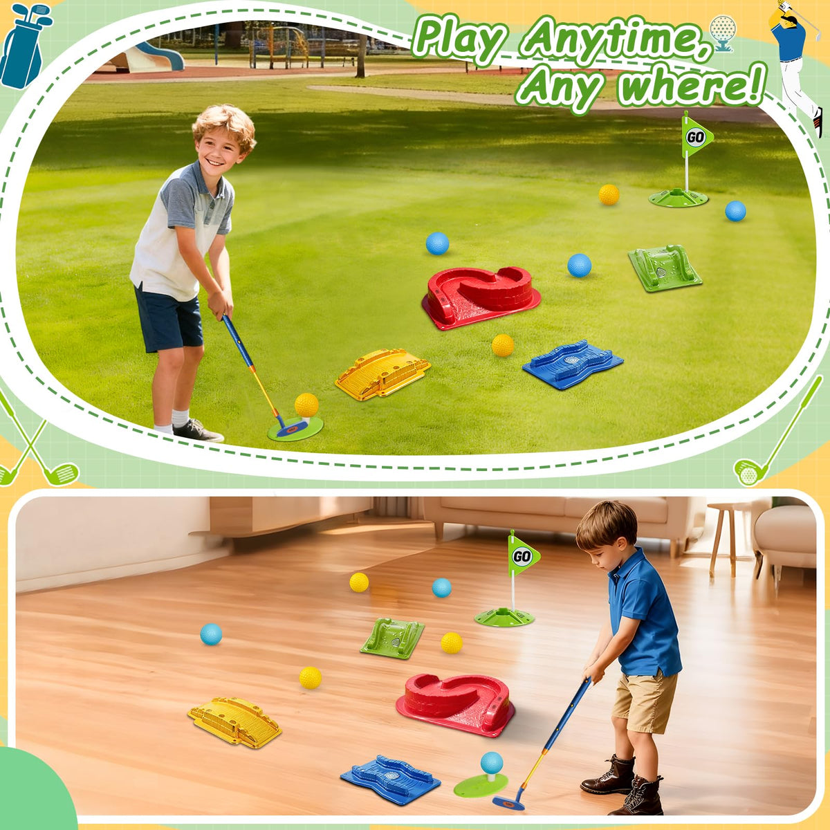 POWCAVA six golf balls and hole cup support varied hands on practice