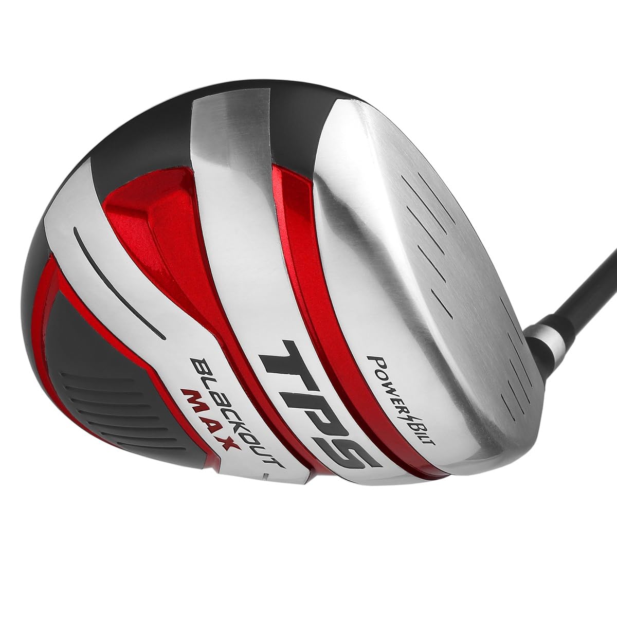 Powerbilt TPS Blackout Max Driver face closeup, large sweet spot for forgiveness on mishits.