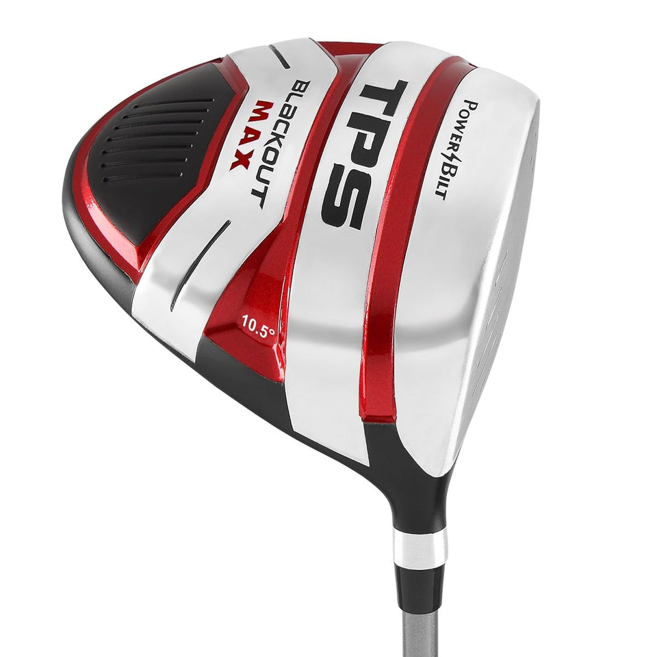 Powerbilt TPS Blackout Max Driver full view, bold black-red design for confident tee shots.