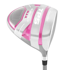 Powerbilt TPS Blackout Max driver white-pink front view for confident address.