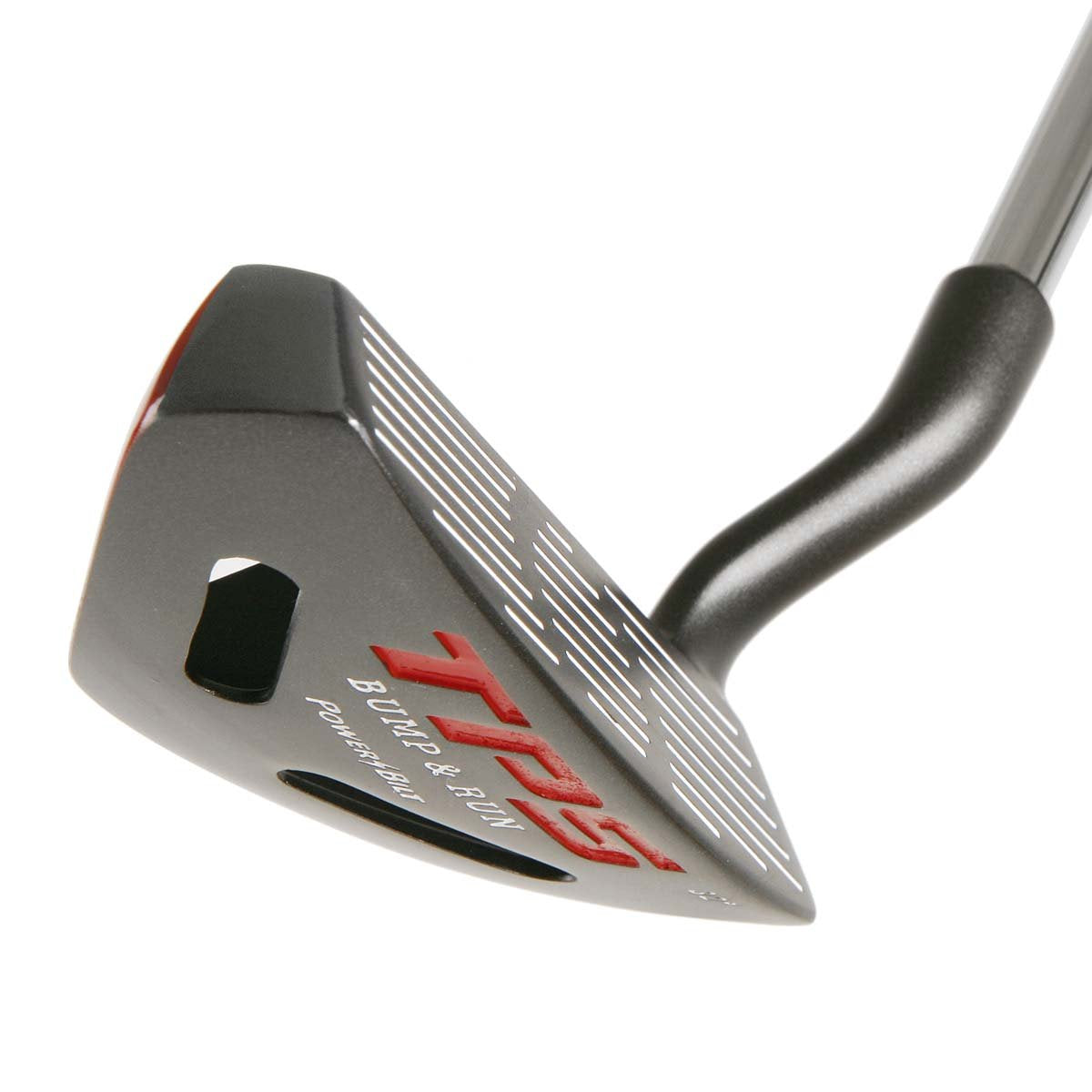 Powerbilt TPS Bump and Run Chipper gooseneck hosel highlighting forward hand position for address.