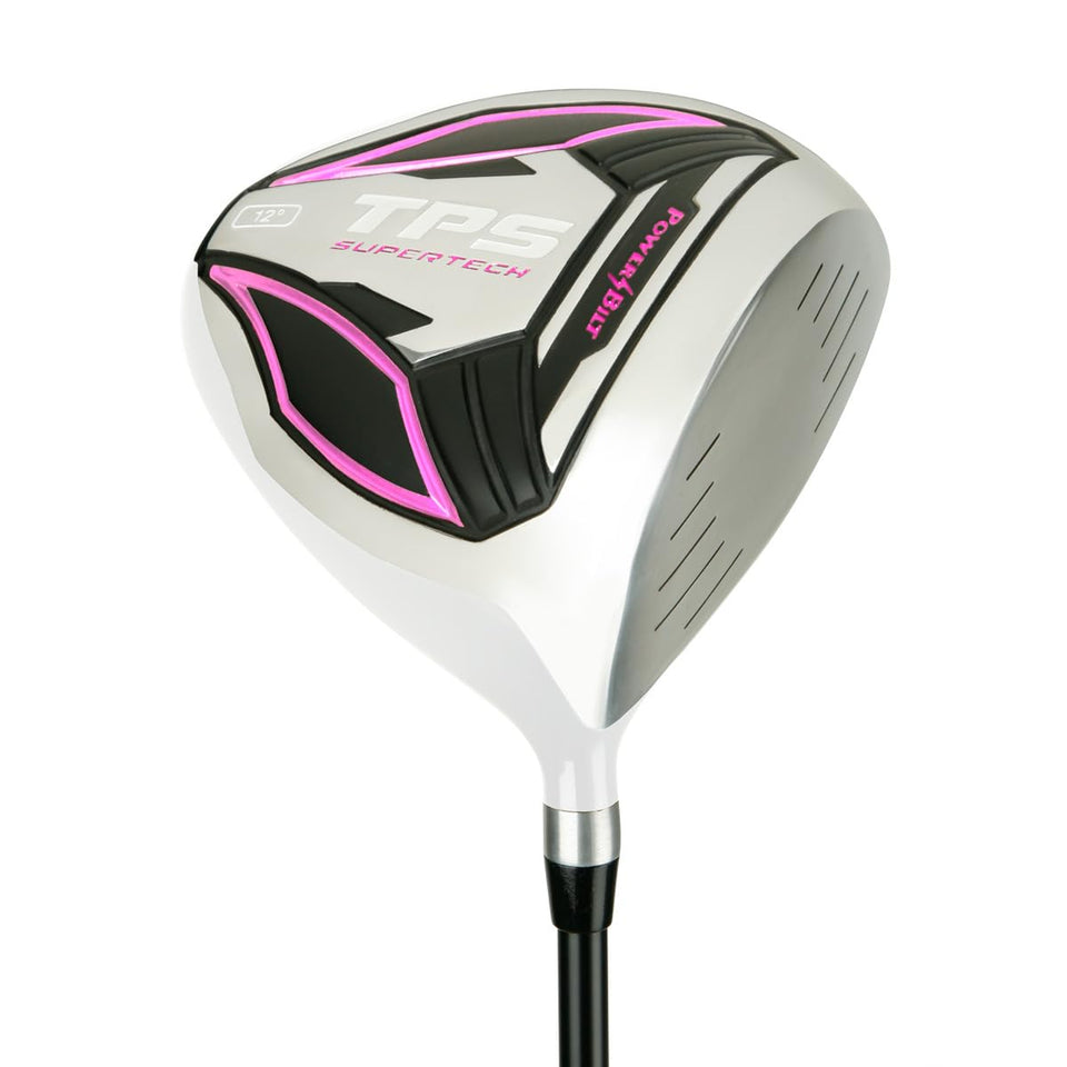 PowerBilt TPS Supertech women's driver face close-up highlights the large forgiving sweet spot.