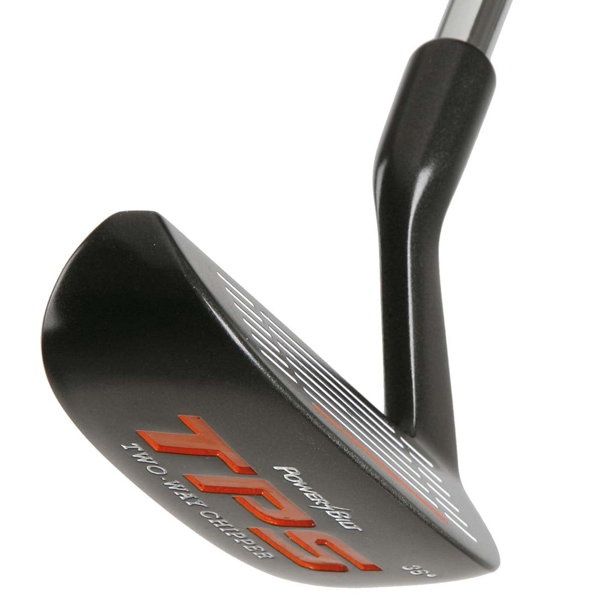 Powerbilt TPS Uniflex Two-Way Chipper assembled profile, showcasing ambidextrous setup for left or right-handed shots.
