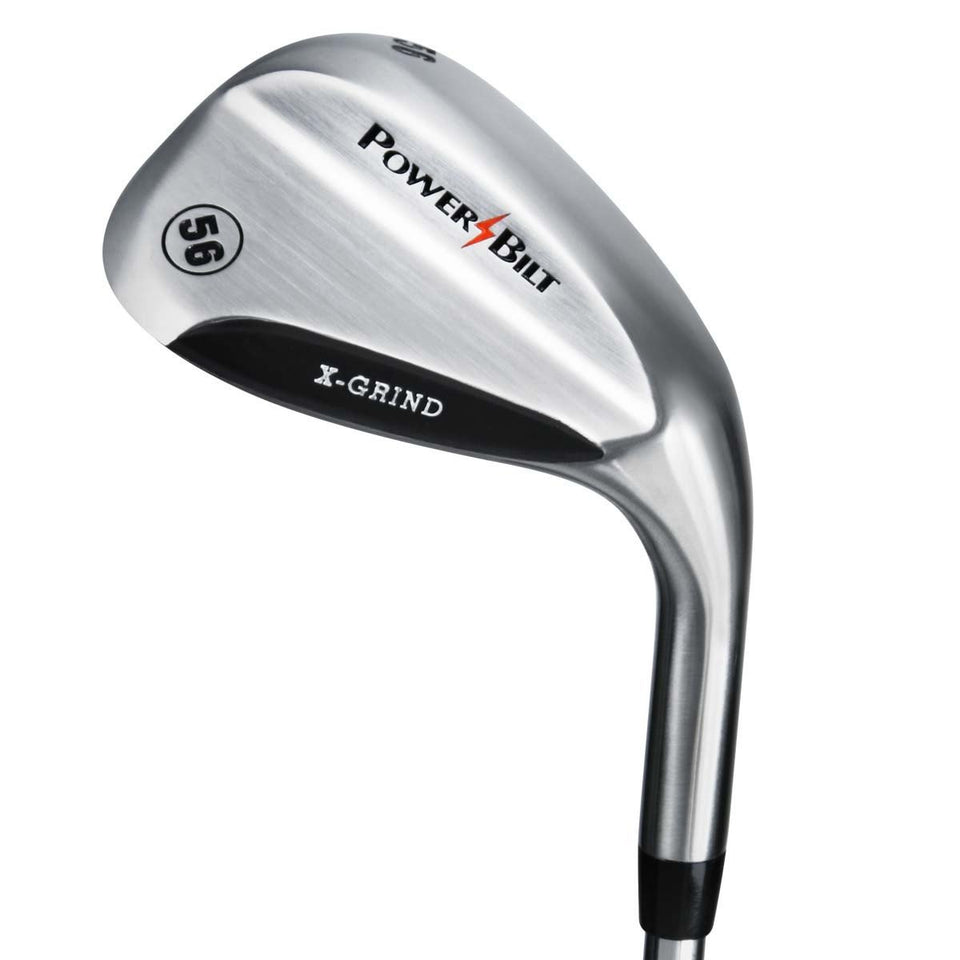 Powerbilt X-Grind pitching wedge image highlighting beveled sole grind for versatile turf play