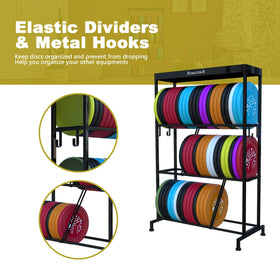 Poweruck 3-tier shelf organizes putters, mid-ranges, and drivers.