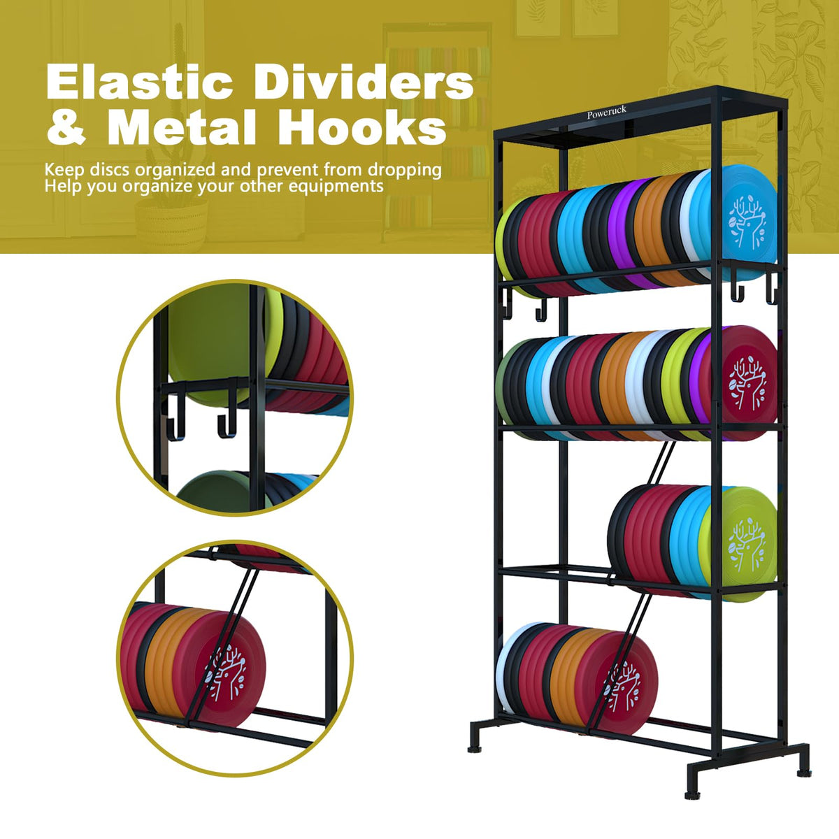 Poweruck elastic straps keep discs secure and prevent slipping.