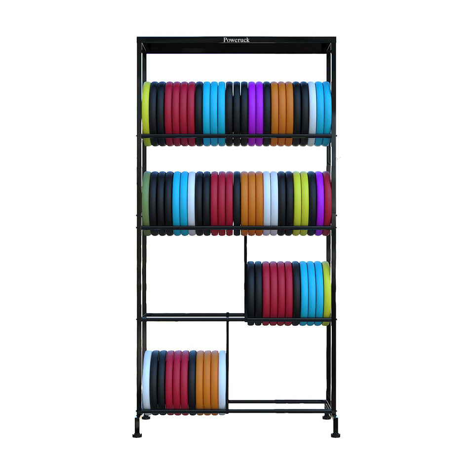 Poweruck disc golf storage front view with accessible shelves for quick disc retrieval.