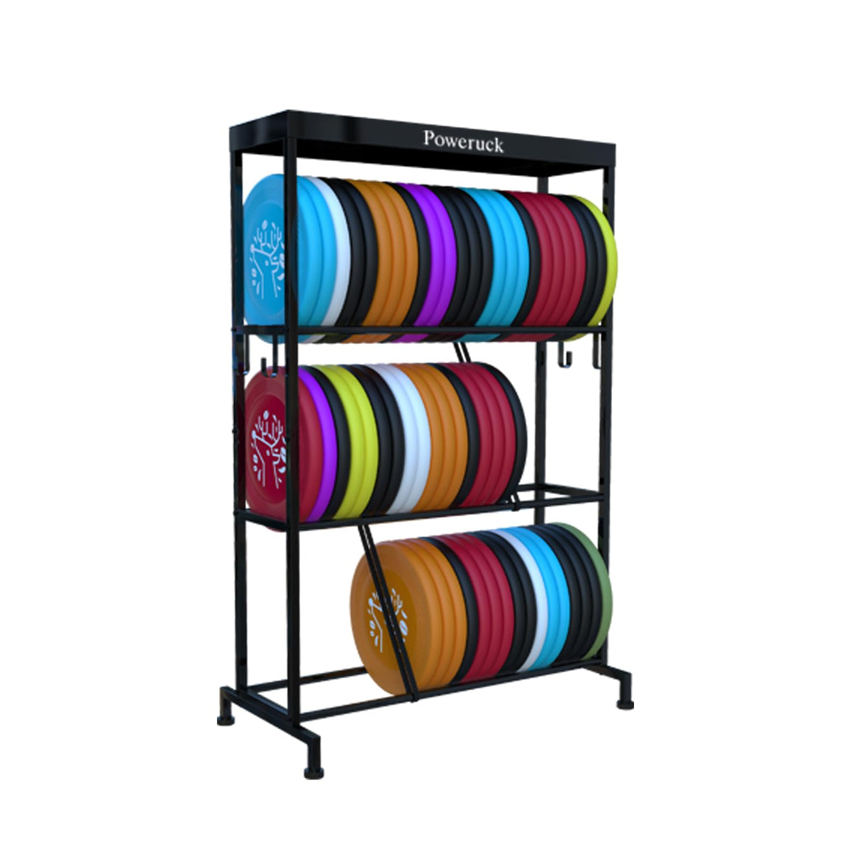 Poweruck disc golf storage rack with large capacity for 80+ discs.