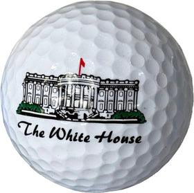 President Souvenirs golf balls display-ready for desk or shelf.