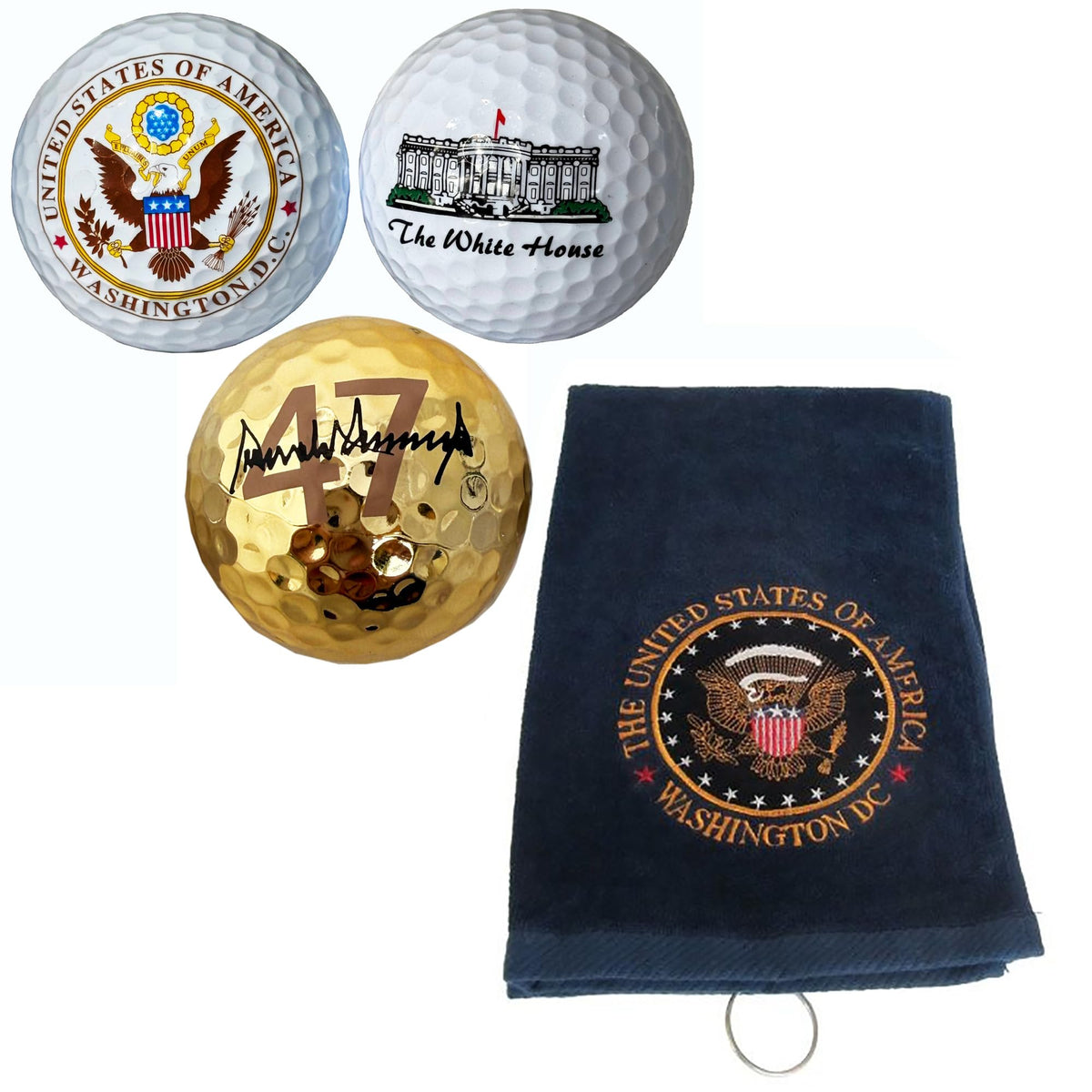 President Souvenirs Trump brief gold signature ball for display or golf practice