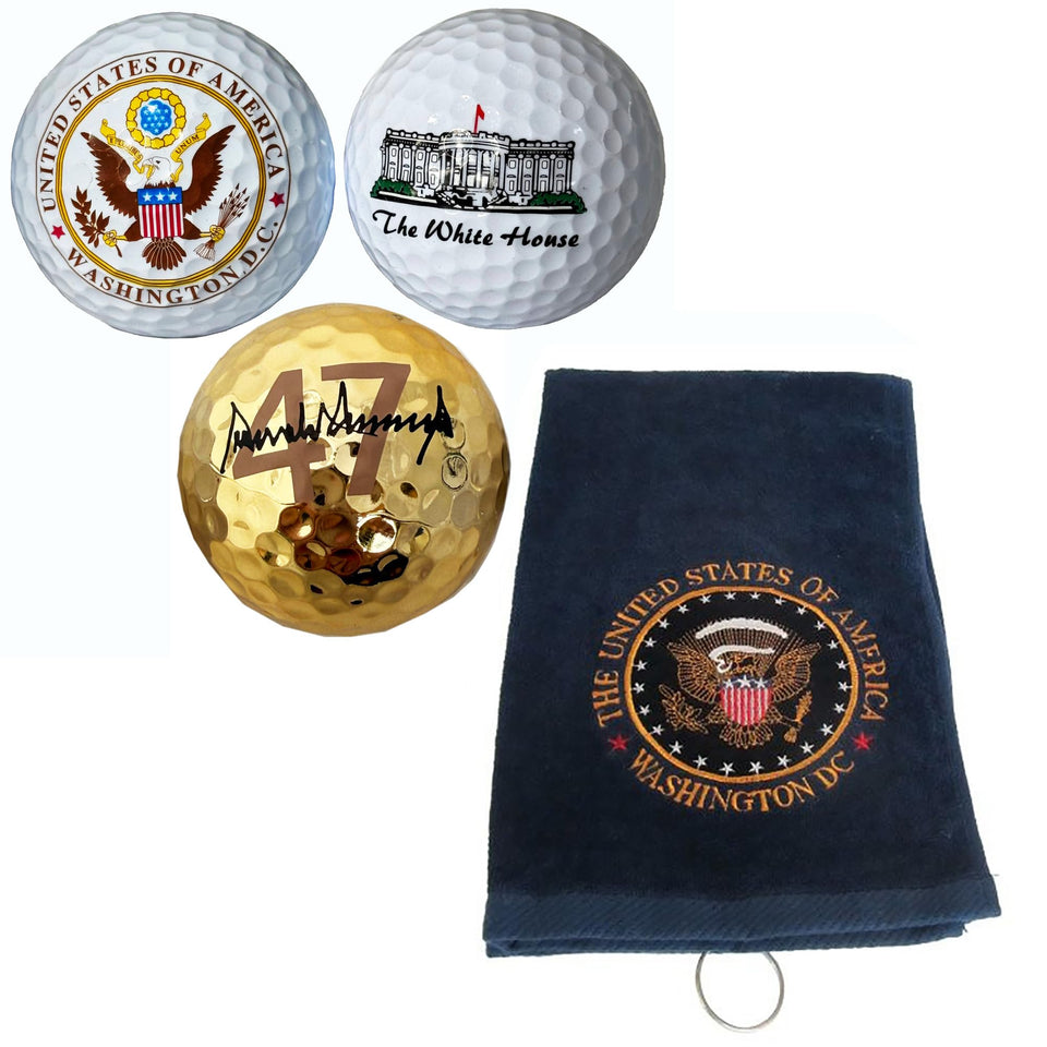 President Souvenirs Trump brief gold signature ball for display or golf practice