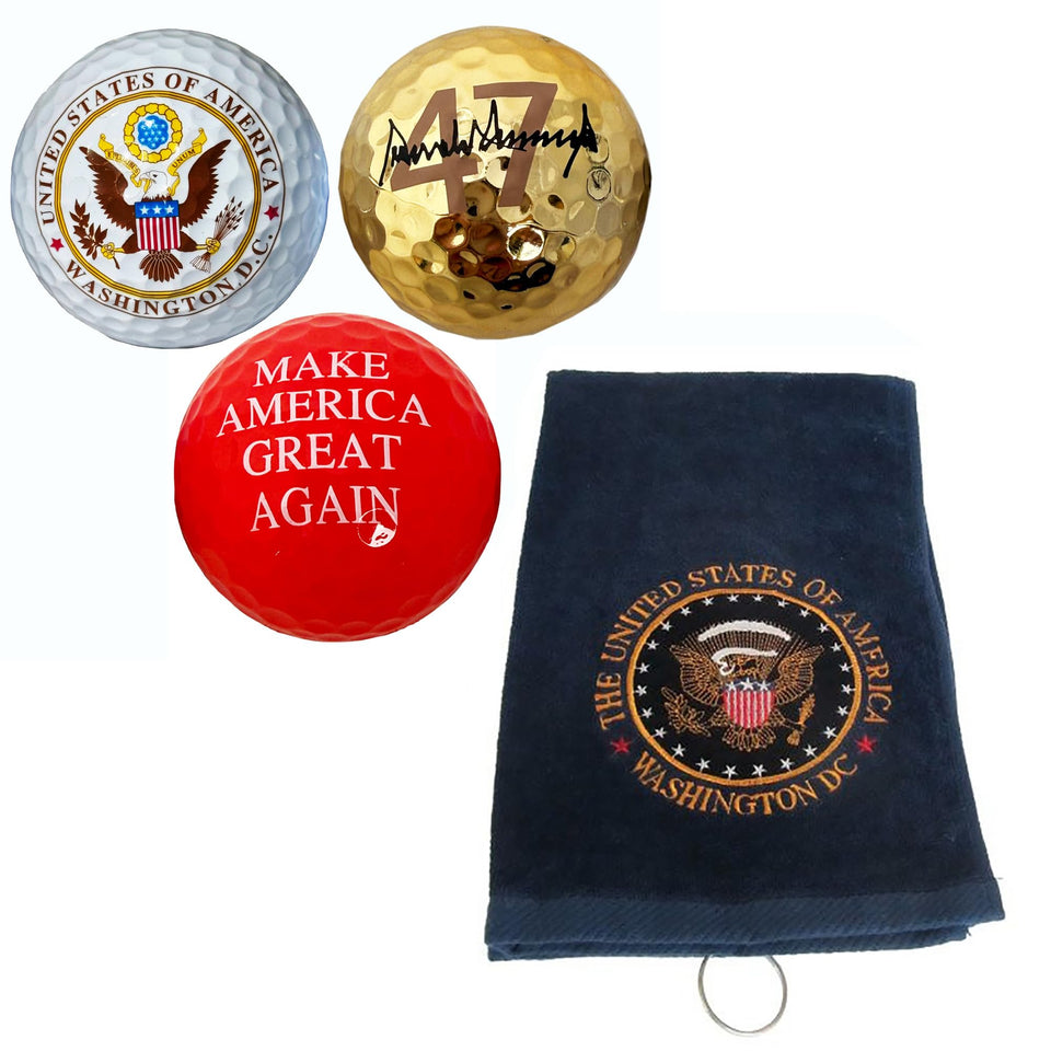 President Souvenirs gold Trump 47 ball for a premium on-course look and feel