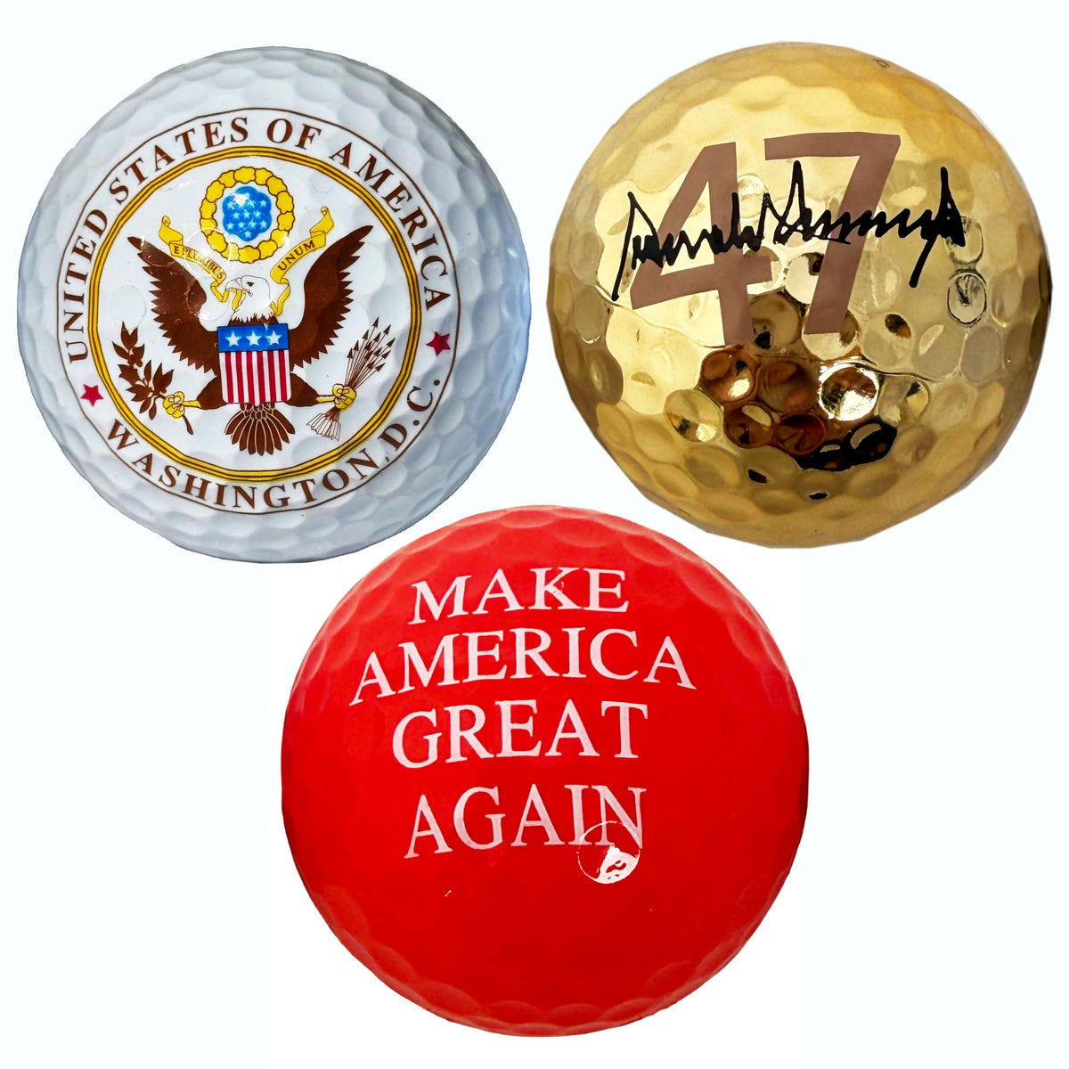 President Souvenirs red Great Again ball offers bold style during rounds