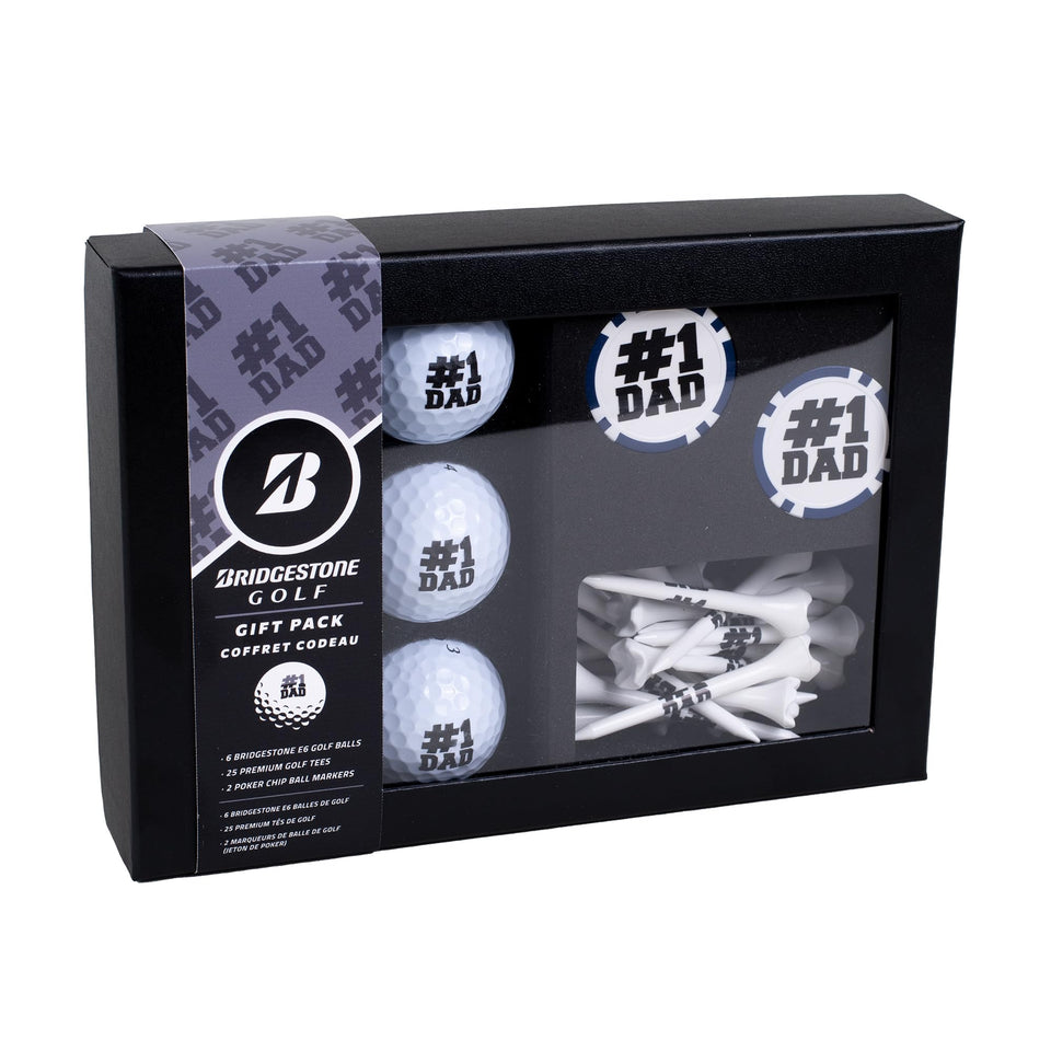 PrideSports Bridgestone e6 golf balls with #1 Dad logo for longer distance and softer feel.