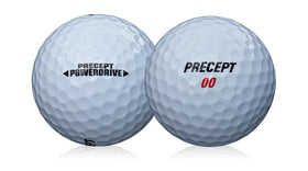 PrideSports Bridgestone Precept Power Drive logo imprint closeup on a ball highlighting personalization