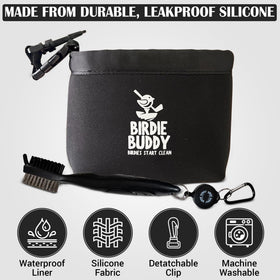 Birdie Buddy washer bag holds water for rinsing grooves on the course.
