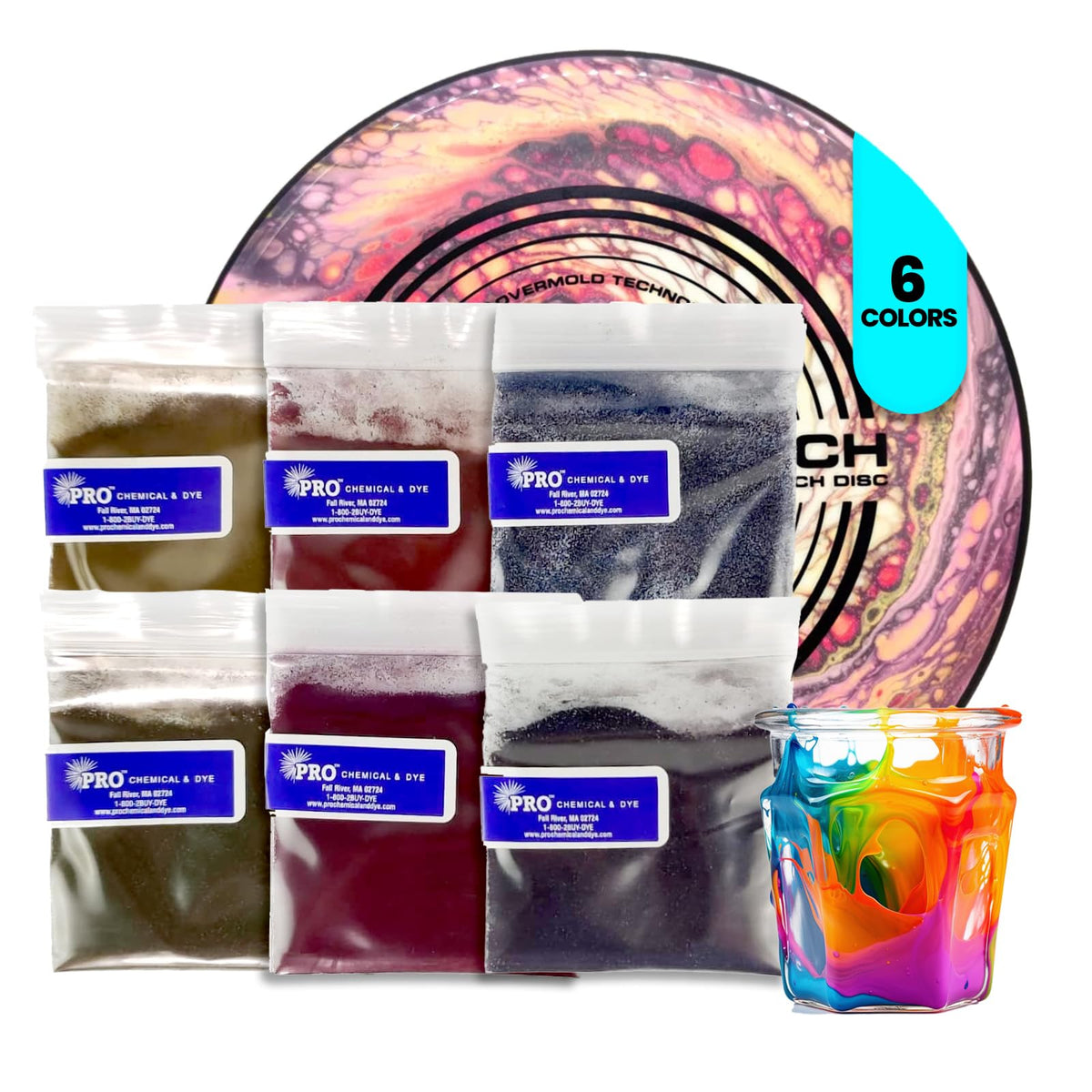 PRO Chemical Disc Dye Sun Yellow powder enhances bold disc artwork.